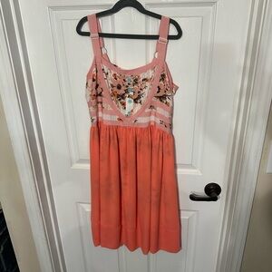 Matilda Jane Coral and Pink Floral spaghetti strap Dress sizes, medium EUC